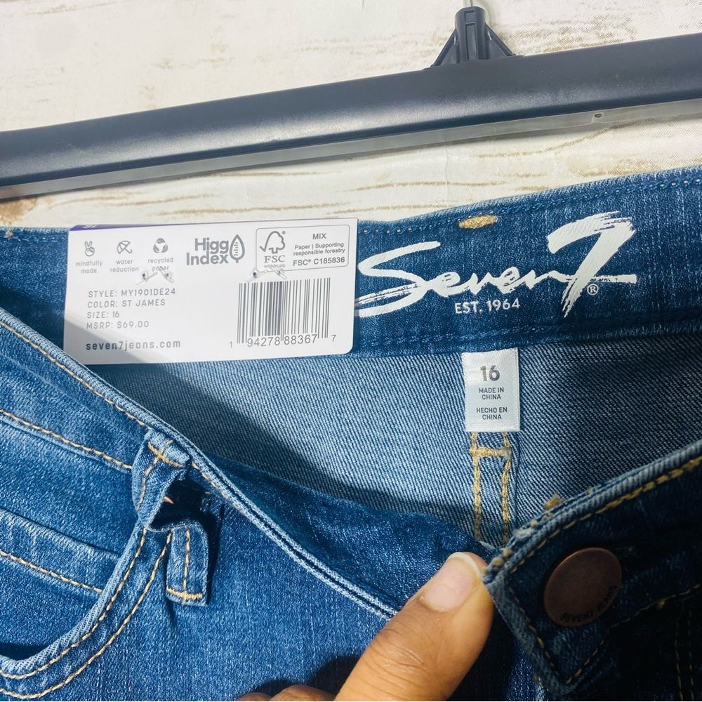 Seven7 Women's High Rise Dark Blue Five Pocket Skinny Jeans Size 16 - Picture 2 of 4